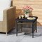 2 Tier Outdoor Side Table with Umbrella Hole Metal Patio End Table Black and Natural